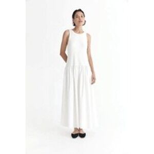 Solaqua Marlo Dress Organic‎ Cotton Drop Waist Midi White NWT Size 6